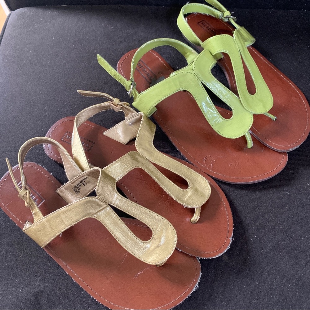 2prs Merona Gold & Green Gladiator Sandals Shoes Bundle Boho Women’s 6.5 7